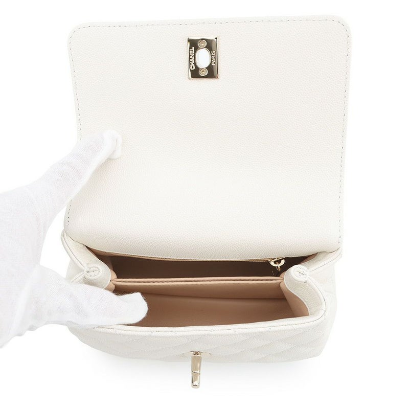 シャネル ハンドバッグ ココマーク マトラッセ ココハンドル ミニ キャビアスキン AS2215 CHANEL 2way 白