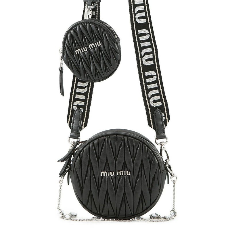 ミュウミュウ ショルダーバッグ マテラッセ ラウンドポーチ ナッパレザー 5BH191 Miu Miu 黒