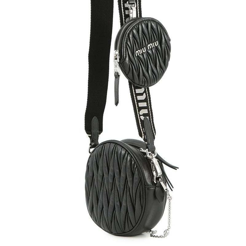 ミュウミュウ ショルダーバッグ マテラッセ ラウンドポーチ ナッパレザー 5BH191 Miu Miu 黒