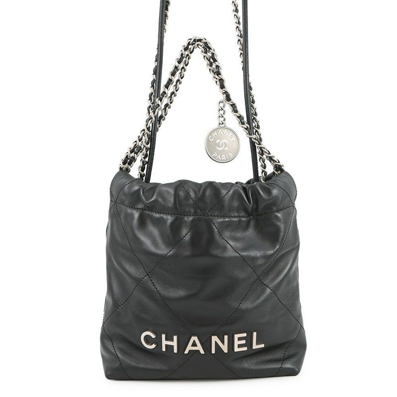 シャネル ハンドバッグ CHANEL 22 ミニ ココマーク シャイニーカーフレザー AS3980 CHANEL 2way 黒