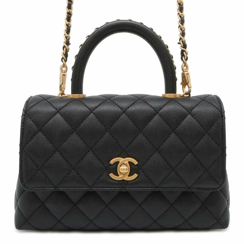 シャネル ハンドバッグ マトラッセ ココマーク ココハンドル キャビアスキン A92990 2wayショルダーバッグ 黒