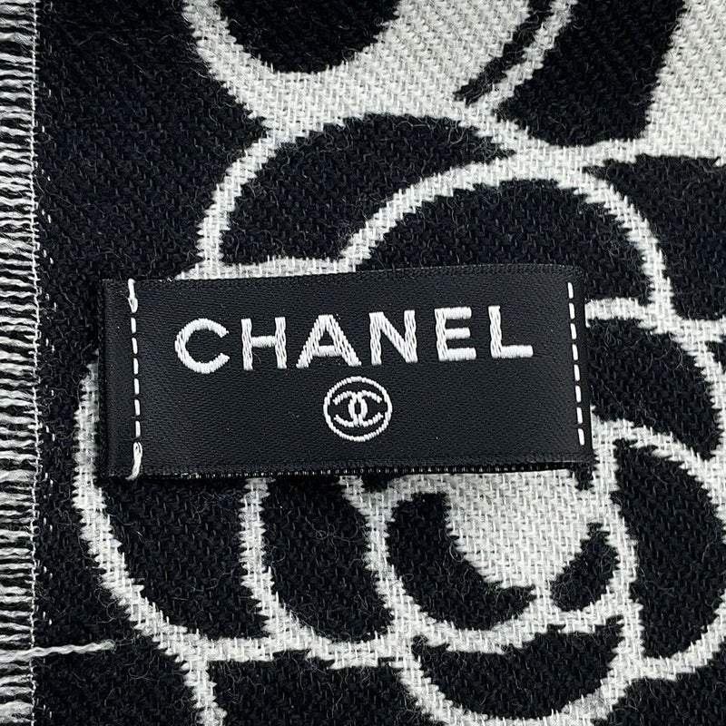 シャネル ストール ココマーク カメリア ウール CHANEL アパレル マフラー 白 黒