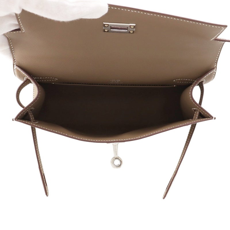 エルメス ハンドバッグ ポシェットケリー エトゥープ/シルバー金具 スイフト K刻印