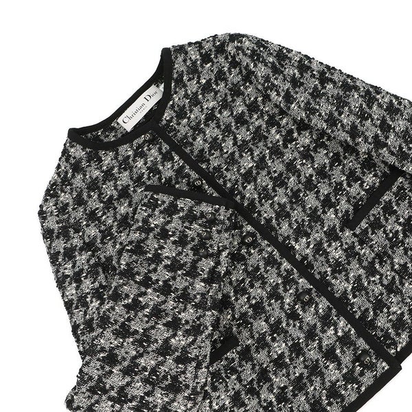 クリスチャン・ディオール ジャケット クロップド 千鳥柄 コットン レディースサイズ36 421V58A7796 アウター 黒