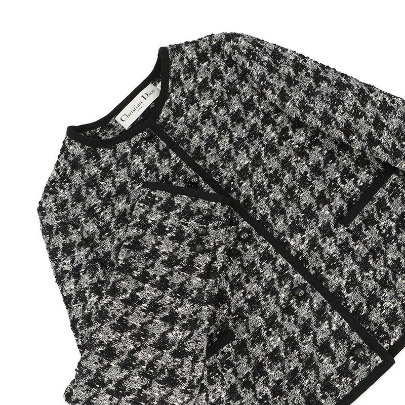 クリスチャン・ディオール ジャケット クロップド 千鳥柄 コットン レディースサイズ36 421V58A7796 アウター 黒