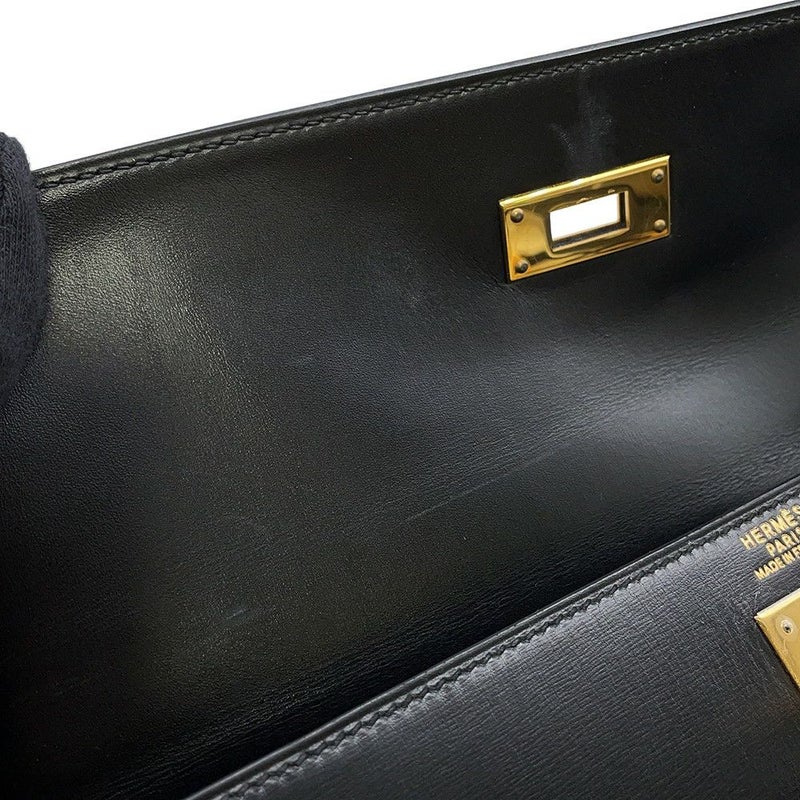 エルメス ハンドバッグ ケリー32 外縫い ブラック/ゴールド金具 ボックスカーフ □B刻印 2wayショルダー 黒