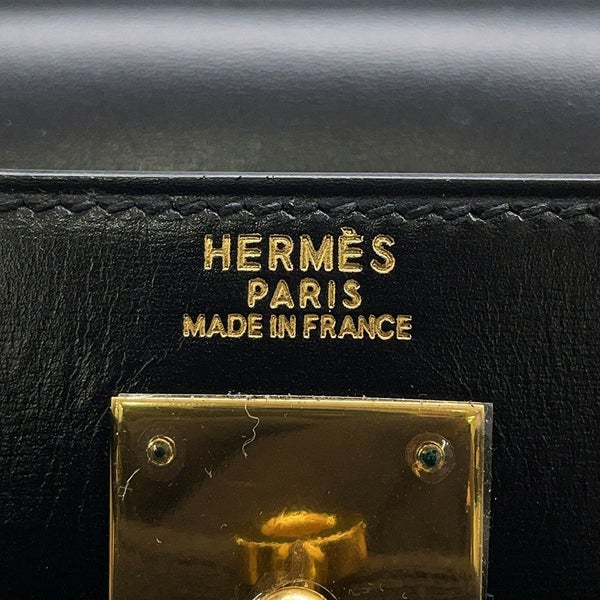 エルメス ハンドバッグ ケリー32 外縫い ブラック/ゴールド金具 ボックスカーフ □B刻印 2wayショルダー 黒
