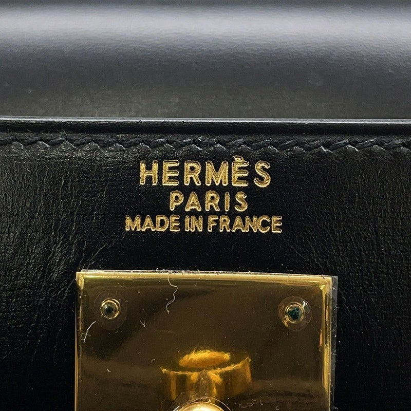 エルメス ハンドバッグ ケリー32 外縫い ブラック/ゴールド金具 ボックスカーフ □B刻印 2wayショルダー 黒
