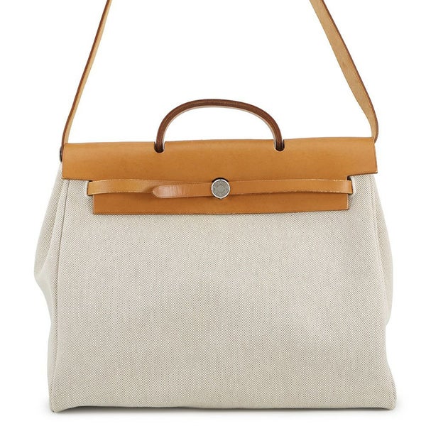 エルメス ショルダーバッグ エールバッグMM エクリュ/ナチュラル/シルバー金具 トワルアッシュ/レザー □E刻印