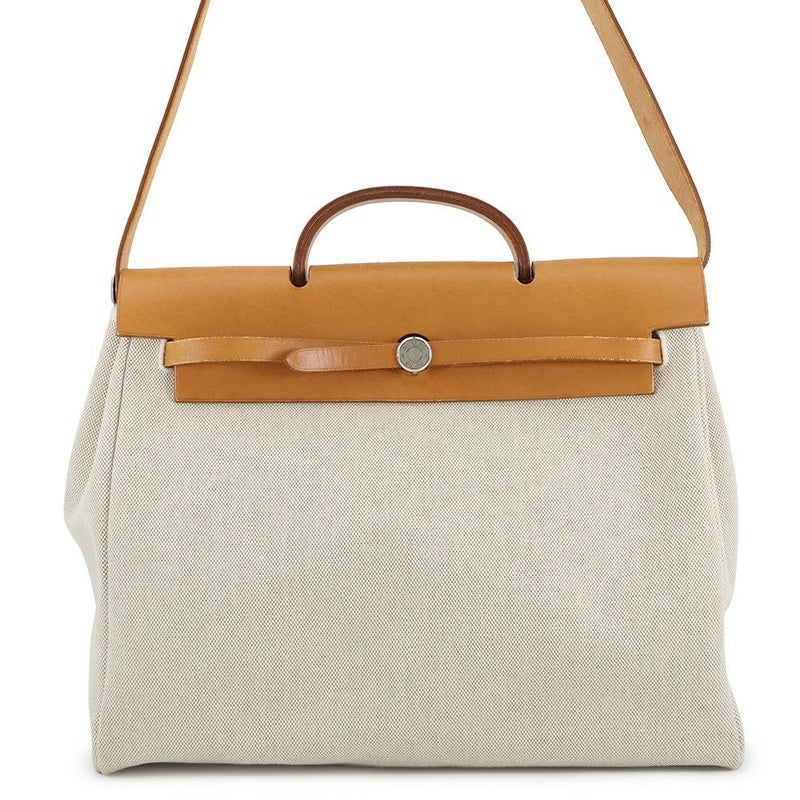 エルメス ショルダーバッグ エールバッグMM エクリュ/ナチュラル/シルバー金具 トワルアッシュ/レザー □E刻印