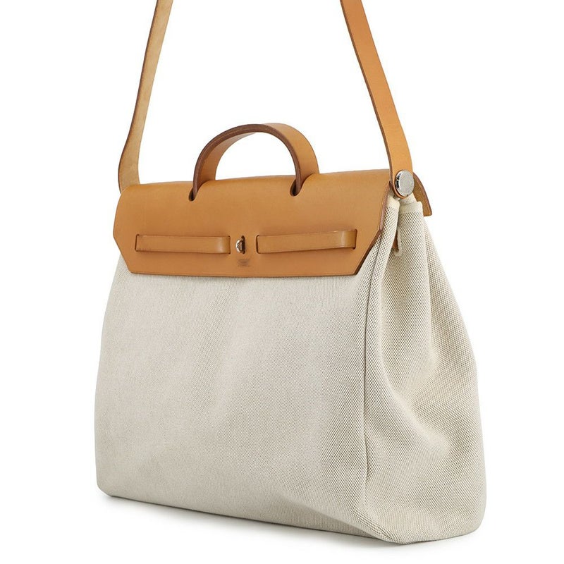 エルメス ショルダーバッグ エールバッグMM エクリュ/ナチュラル/シルバー金具 トワルアッシュ/レザー □E刻印