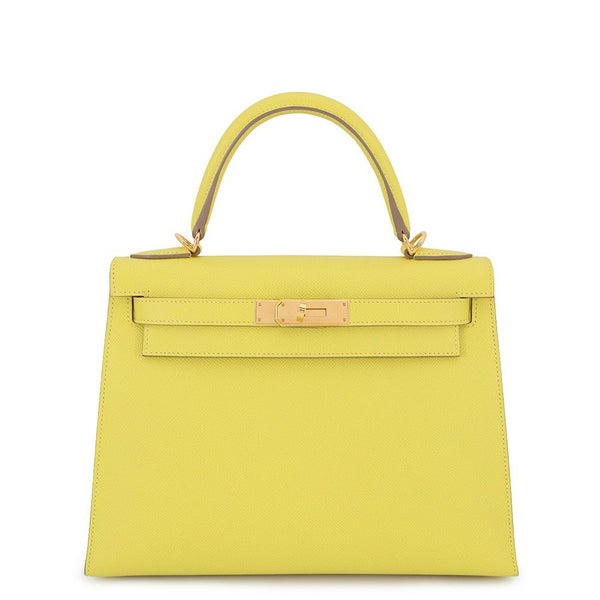 エルメス ハンドバッグ ケリー28 外縫い ライム/ゴールド金具 エプソン D刻印 2wayショルダー