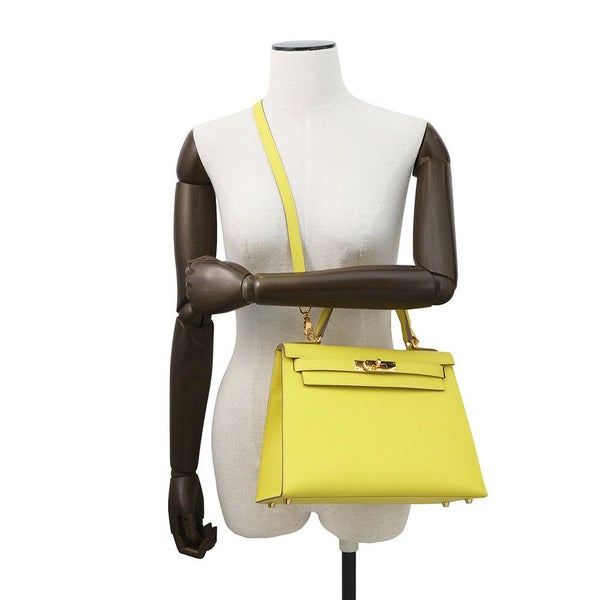 エルメス ハンドバッグ ケリー28 外縫い ライム/ゴールド金具 エプソン D刻印 2wayショルダー