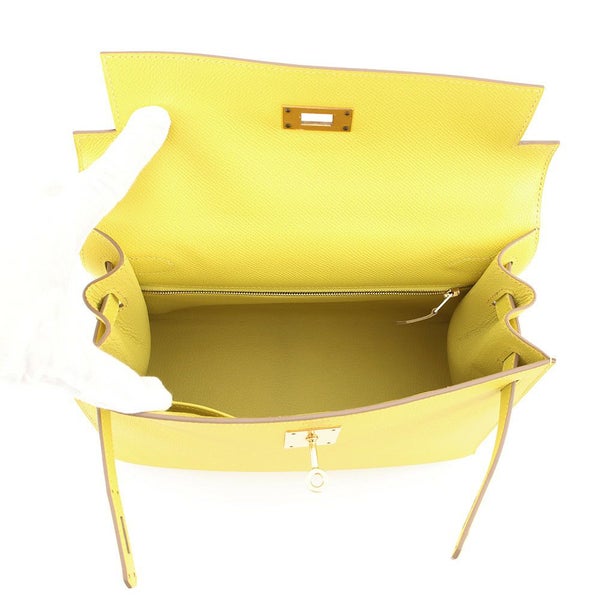 エルメス ハンドバッグ ケリー28 外縫い ライム/ゴールド金具 エプソン D刻印 2wayショルダー