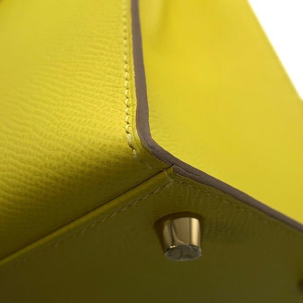 エルメス ハンドバッグ ケリー28 外縫い ライム/ゴールド金具 エプソン D刻印 2wayショルダー