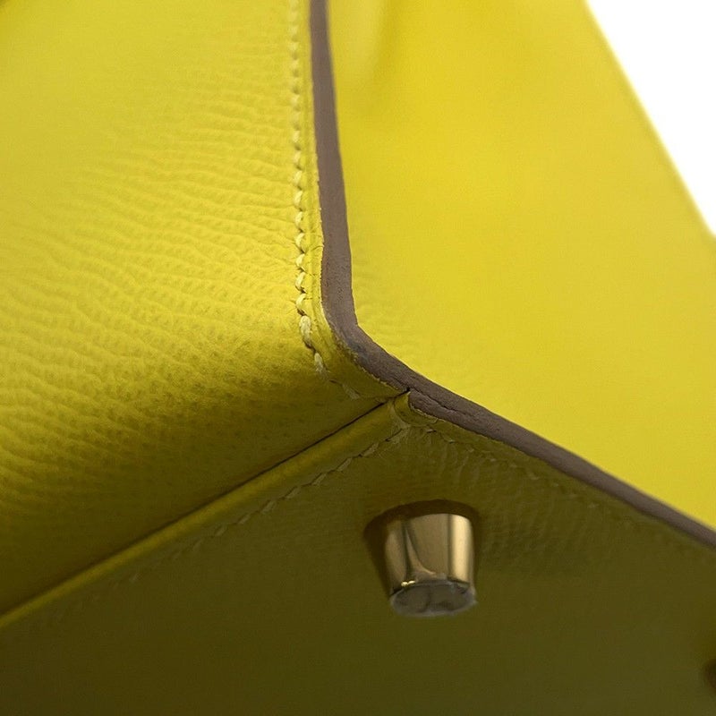 エルメス ハンドバッグ ケリー28 外縫い ライム/ゴールド金具 エプソン D刻印 2wayショルダー