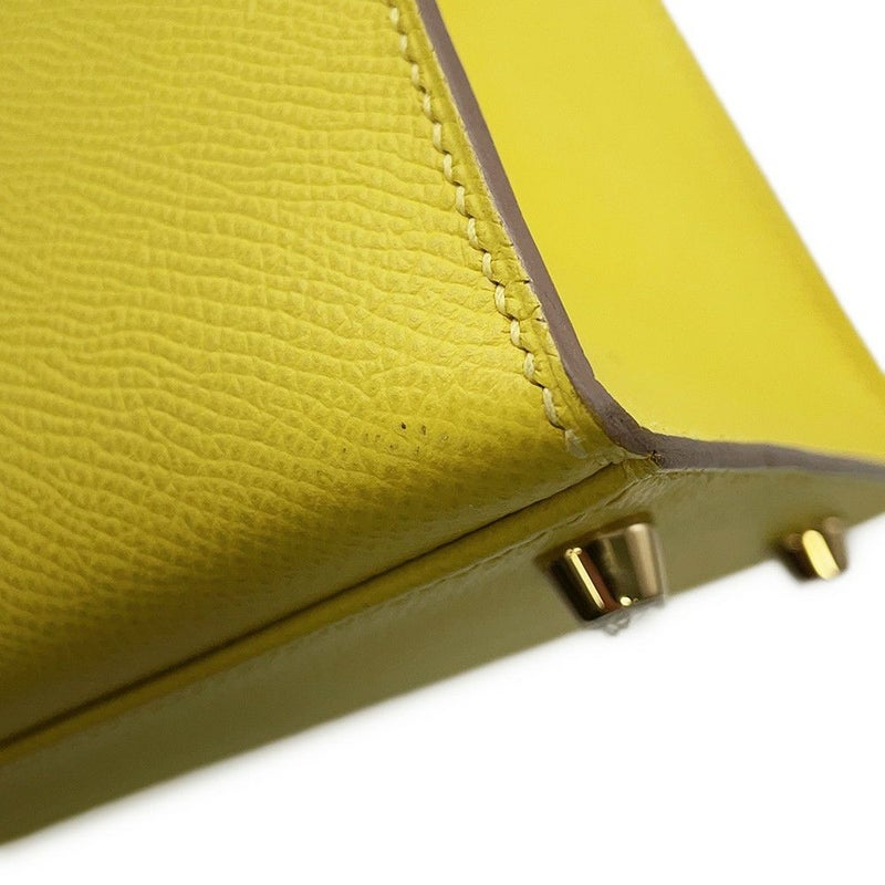 エルメス ハンドバッグ ケリー28 外縫い ライム/ゴールド金具 エプソン D刻印 2wayショルダー