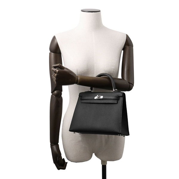 エルメス ハンドバッグ ケリー25 外縫い ブラック/シルバー金具 エプソン K刻印 2wayショルダー 黒