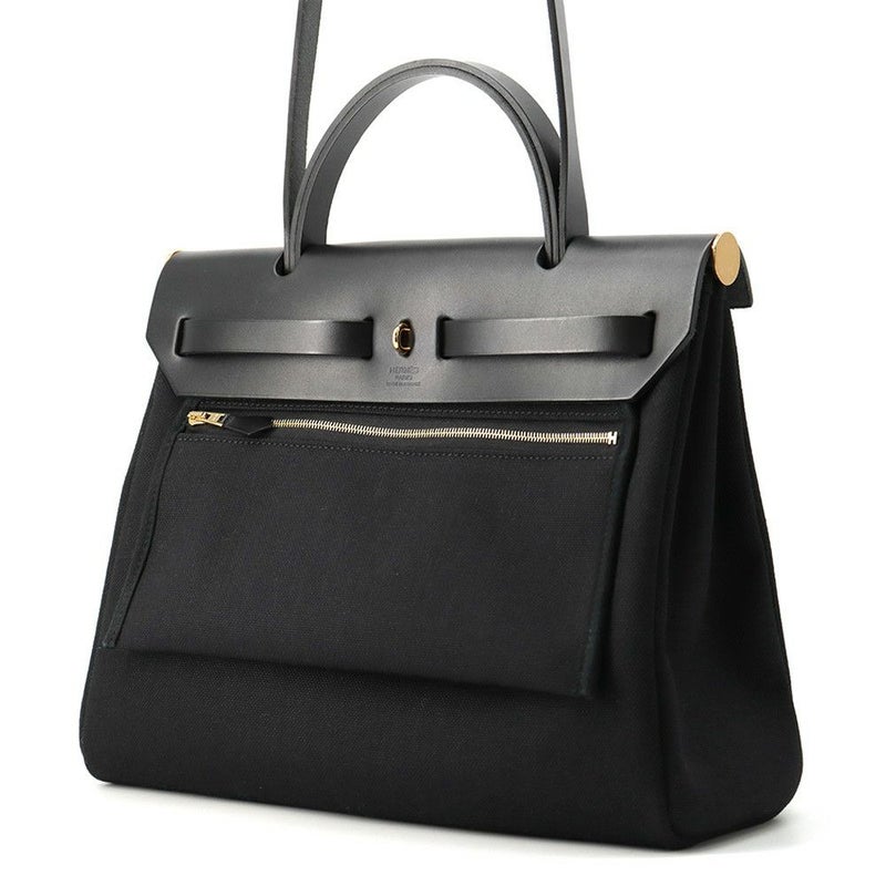 エルメス エールバッグジップPM ブラック/ゴールド金具 トワルミリタリー/ヴァッシュハンター U刻印  黒