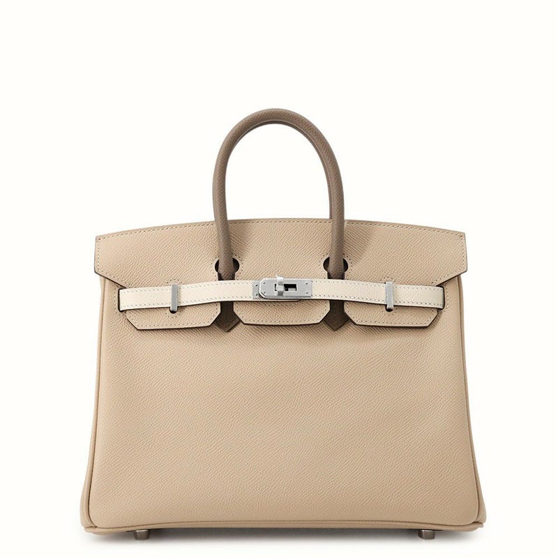 エルメス バーキン25 トリコロール トレンチ/クレ/エトゥープ/シルバー金具 エプソン K刻印 HERMES Birkin ハンドバッグ
