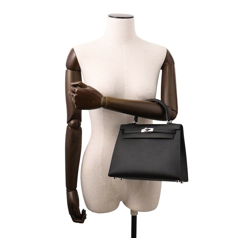 エルメス ハンドバッグ ケリー25 外縫い ブラック/シルバー金具 エプソン K刻印 2wayショルダー 黒