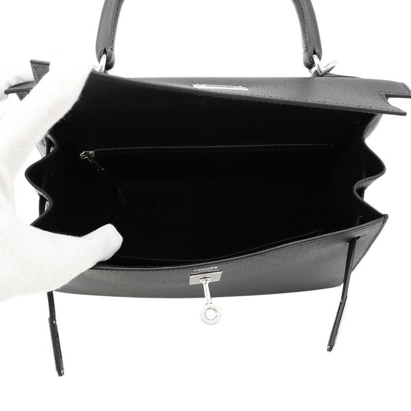 エルメス ハンドバッグ ケリー25 外縫い ブラック/シルバー金具 エプソン K刻印 2wayショルダー 黒