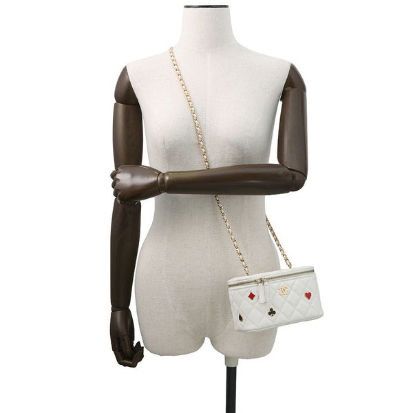 シャネル チェーンショルダーバッグ バニティ ココマーク マトラッセ トランプ キャビアスキン AP3079 CHANEL 白