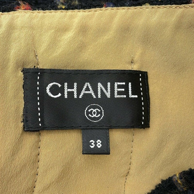 シャネル セットアップ ノーカラージャケット サイズ36 スカート サイズ38 ツイード グリポアボタン P61915V47013 黒