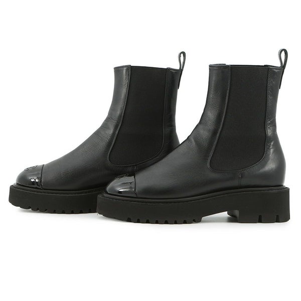 シャネル ショートブーツ サイドゴア レザー パテント レディースサイズ38C G38218 CHANEL 靴 黒