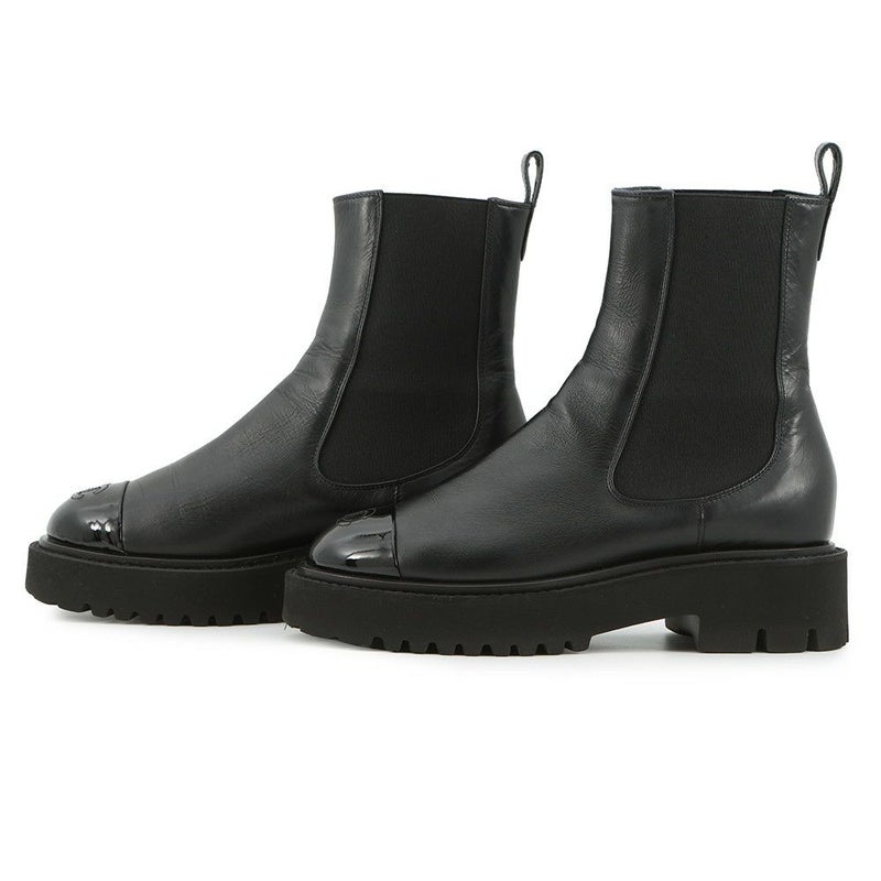 シャネル ショートブーツ サイドゴア レザー パテント レディースサイズ38C G38218 CHANEL 靴 黒