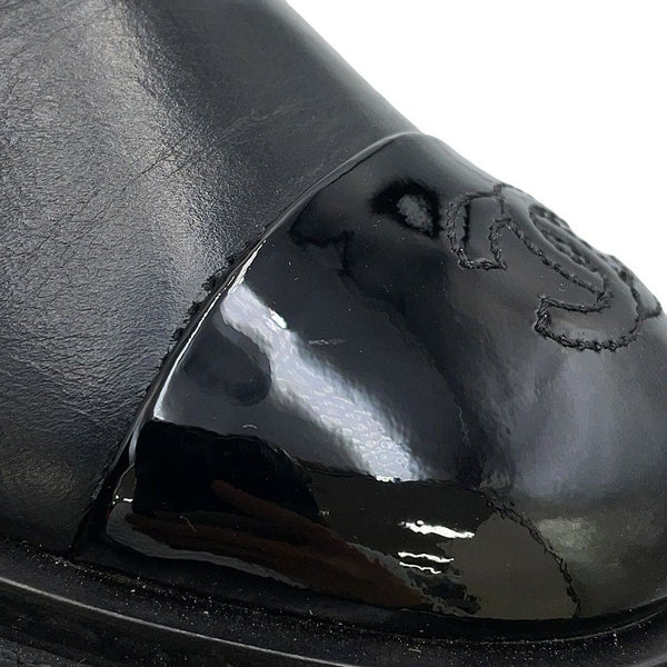 シャネル ショートブーツ サイドゴア レザー パテント レディースサイズ38C G38218 CHANEL 靴 黒