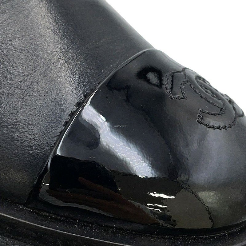 シャネル ショートブーツ サイドゴア レザー パテント レディースサイズ38C G38218 CHANEL 靴 黒