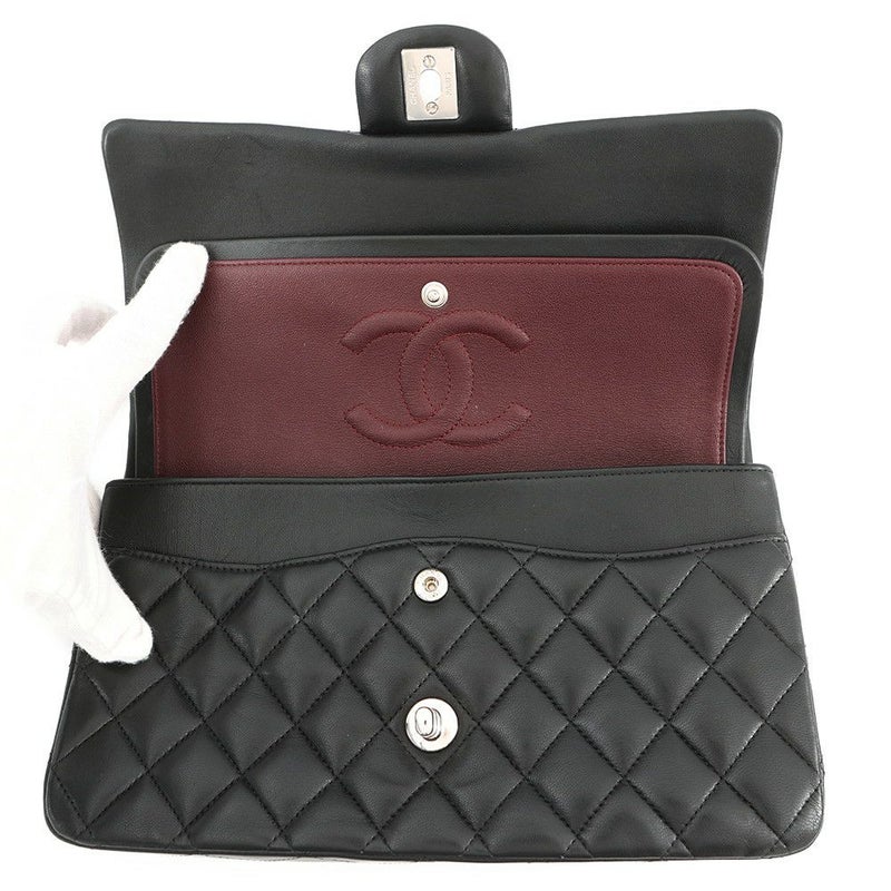 シャネル チェーンショルダーバッグ マトラッセ25 ココマーク ダブルチェーン ラムスキン A01112 CHANEL 黒