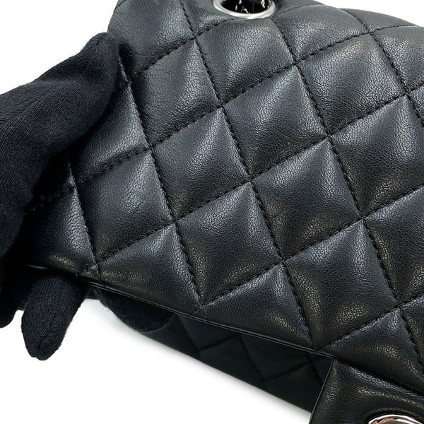 シャネル チェーンショルダーバッグ マトラッセ25 ココマーク ダブルチェーン ラムスキン A01112 CHANEL 黒