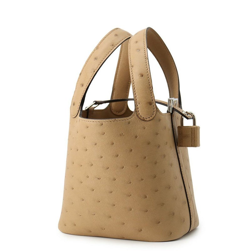 エルメス ピコタンロック ミクロ チャイ/シルバー金具 オーストリッチ W刻印 HERMES バッグ