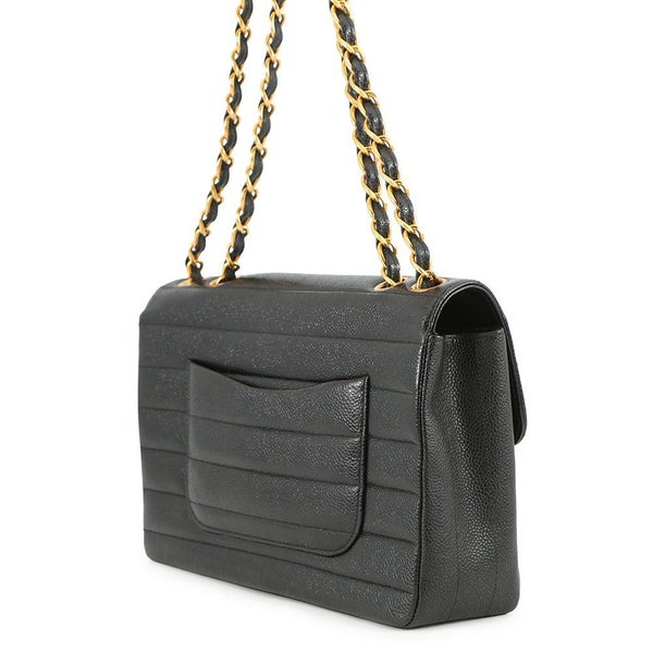 シャネル チェーンショルダーバッグ マドモアゼル ココマーク キャビアスキン CHANEL 黒