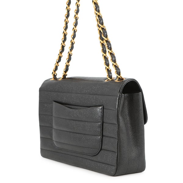 シャネル チェーンショルダーバッグ マドモアゼル ココマーク キャビアスキン CHANEL 黒