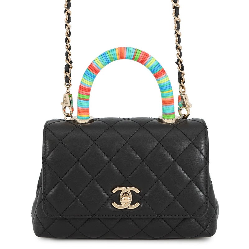 シャネル ハンドバッグ ココマーク マトラッセ トップハンドル ミニ フラップ レザー AS2215 CHANEL 2way 黒