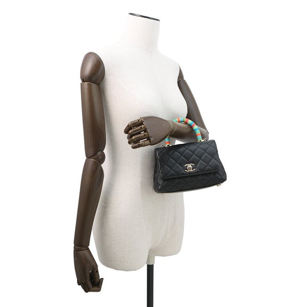 シャネル ハンドバッグ ココマーク マトラッセ トップハンドル ミニ フラップ レザー AS2215 CHANEL 2way 黒