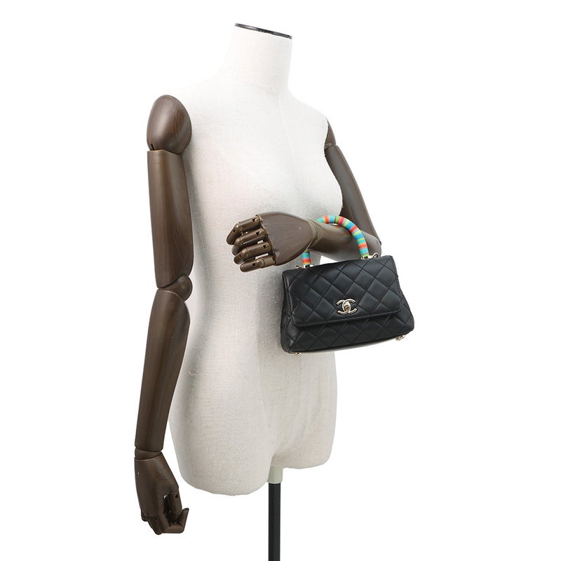 シャネル ハンドバッグ ココマーク マトラッセ トップハンドル ミニ フラップ レザー AS2215 CHANEL 2way 黒