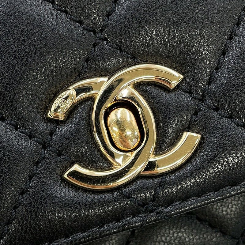 シャネル ハンドバッグ ココマーク マトラッセ トップハンドル ミニ フラップ レザー AS2215 CHANEL 2way 黒
