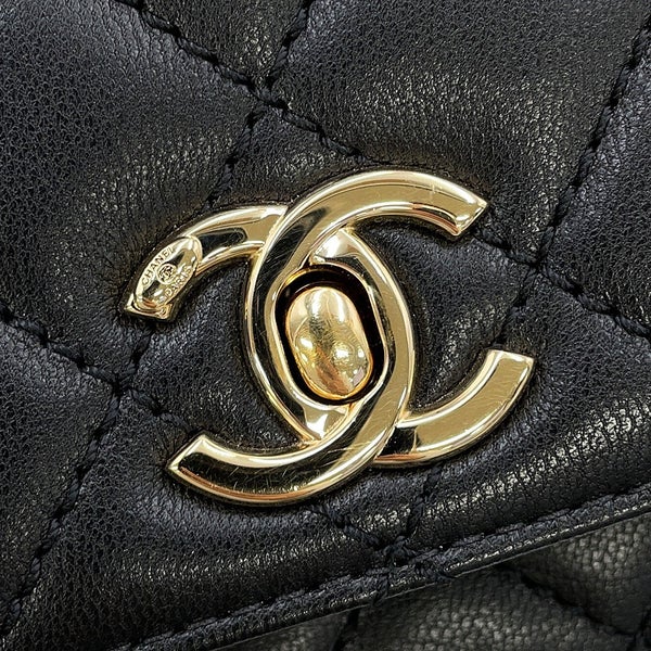 シャネル ハンドバッグ ココマーク マトラッセ トップハンドル ミニ フラップ レザー AS2215 CHANEL 2way 黒