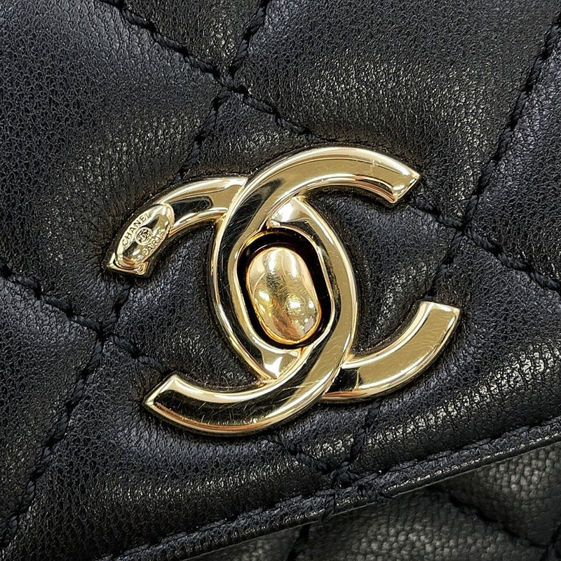 シャネル ハンドバッグ ココマーク マトラッセ トップハンドル ミニ フラップ レザー AS2215 CHANEL 2way 黒