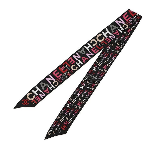 シャネル スカーフ ココマーク ロゴ 総柄 シルク 21B CHANEL シルクスカーフ 黒