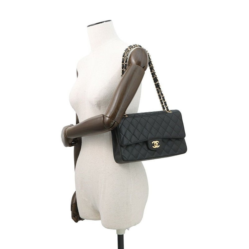 シャネル チェーンショルダーバッグ マトラッセ25 ココマーク ダブルチェーン キャビアスキン A01112 CHANEL 黒