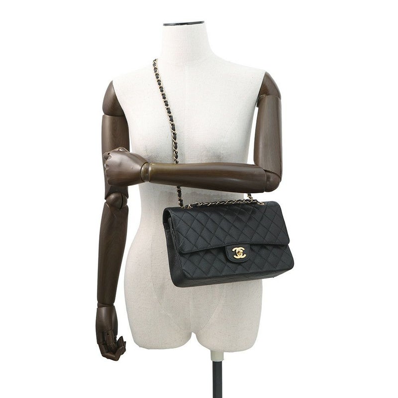 シャネル チェーンショルダーバッグ マトラッセ25 ココマーク ダブルチェーン キャビアスキン A01112 CHANEL 黒