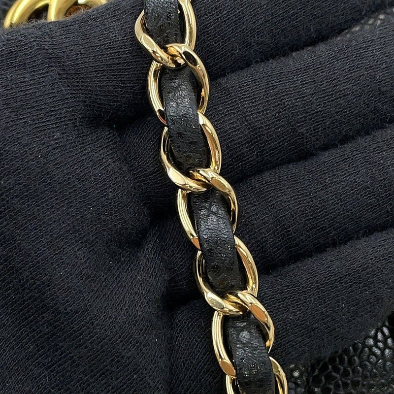 シャネル チェーンショルダーバッグ マトラッセ25 ココマーク ダブルチェーン キャビアスキン A01112 CHANEL 黒