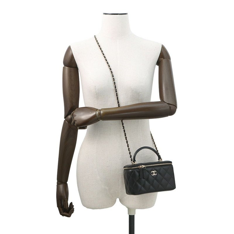 シャネル チェーンショルダーバッグ マトラッセ ココマーク ヴァニティバッグ ラムスキン AP2199 CHANEL 黒 バニティ