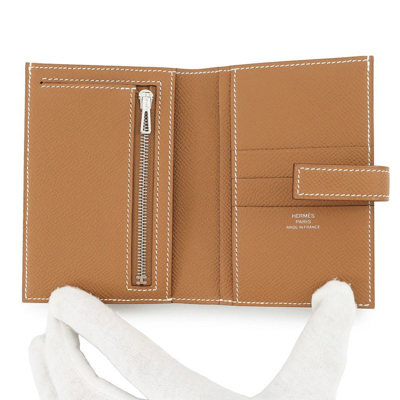 エルメス 二つ折り財布 Hパッサン コンパクト ゴールド/シルバー金具 エプソン W刻印