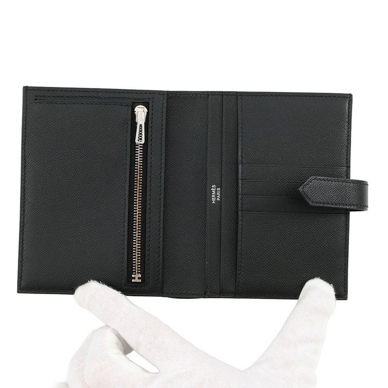 エルメス 二つ折り財布 ベアンコンパクト ブラック/ブラック金具 ヴォーマダム K刻印 HERMES 財布 黒